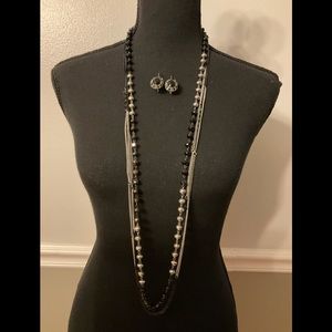 WHBM boho style long crystal beaded necklace & matching earring set.Mixed metals